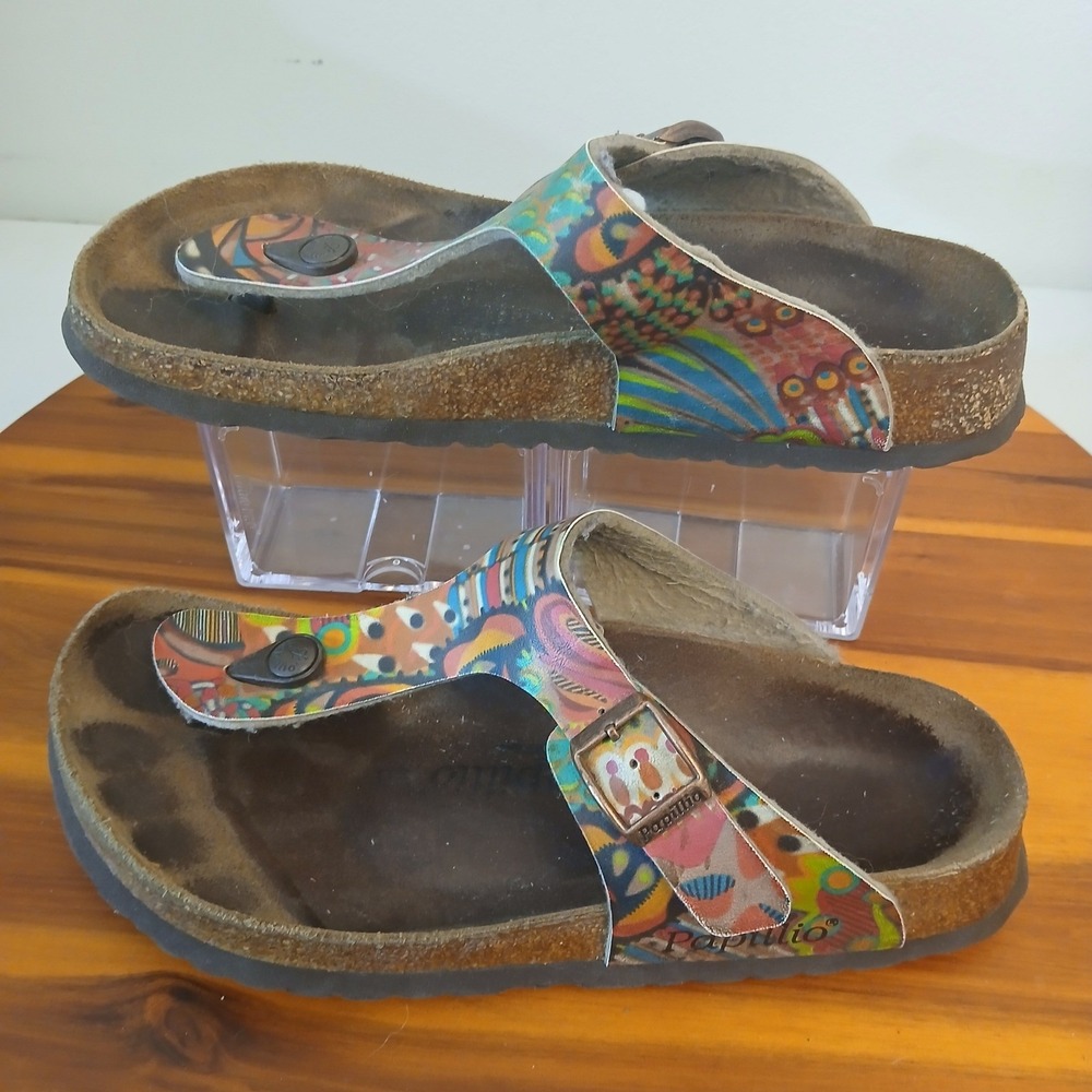 Birkenstock Papillio Gizeh Sandals Womens 38 Abstract Print Cork Footbed Thong